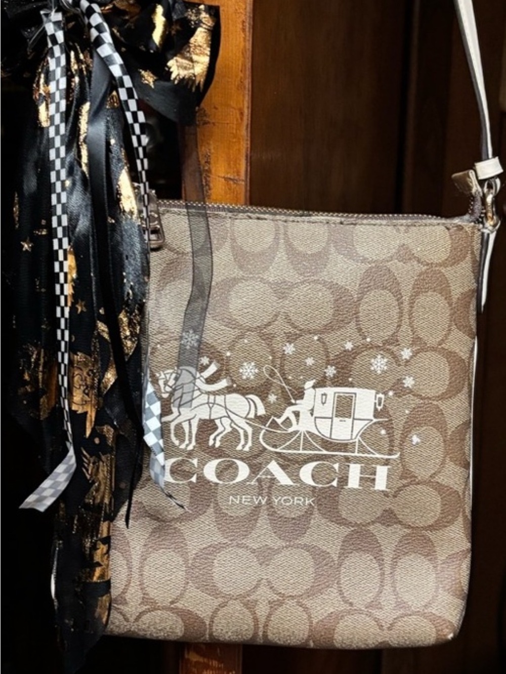 Coach Beige Monogram Crossbody with White Logo halloween bows included